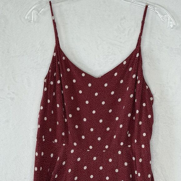 OLD NAVY Size XL Burgundy White Polka Dot Cami Fit & Flare Smocked Back Dress - Picture 5 of 16